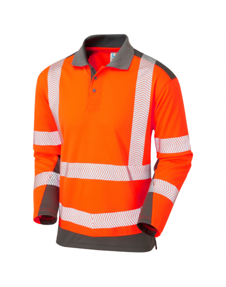 Leo Workwear - P15 Wringcliff Class 2 Coolviz Plus Sleeved Polo Shirt - Orange Grey- 2020ppe