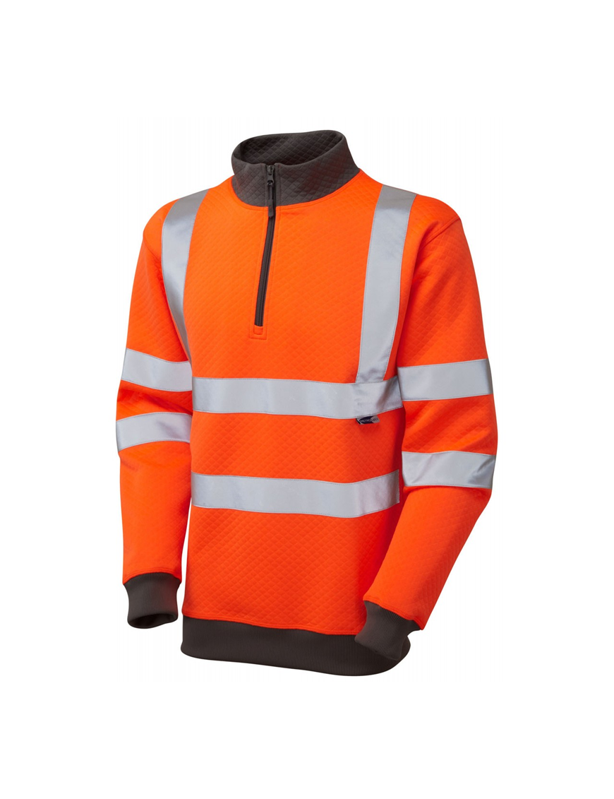 Leo Workwear - SS01 Brynsworthy Class 3 1/4 Zip Sweatshirt - Orange - 2020ppe